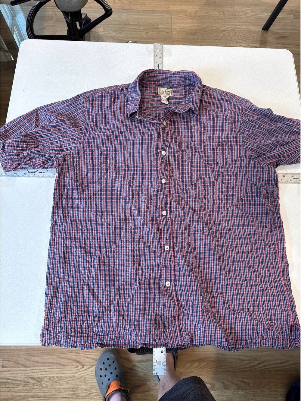 LL Bean Men's Short Sleeve Button-Up Shirt Plaid Pattern Cotton Blend Size Large